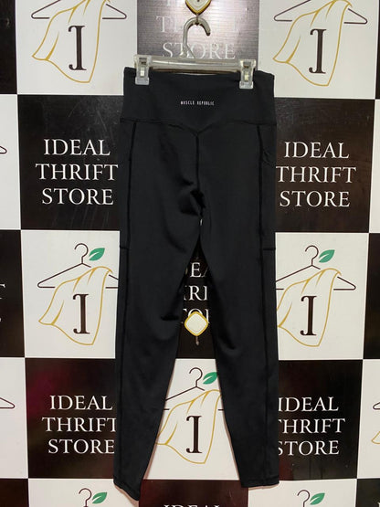 MUSCLE REPUBLIC |XS| WAIST 24| B38| HIGH-WAISTED BLACK LEGGINGS WITH SIDE POCKETS