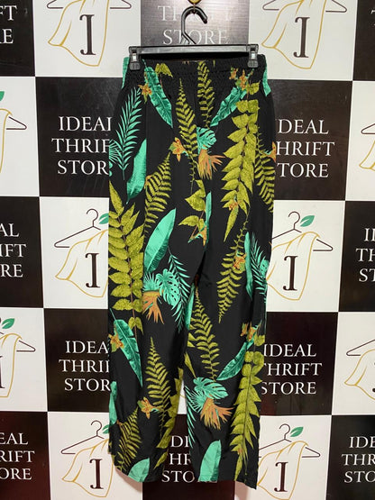 SHEIN |M| WAIST 26| B38| TROPICAL LEAF PRINT WIDE-LEG PANTS WITH ELASTIC DRAWSTRING WAISTBAND