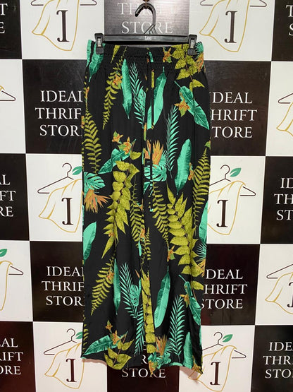 SHEIN |M| WAIST 26| B38| TROPICAL LEAF PRINT WIDE-LEG PANTS WITH ELASTIC DRAWSTRING WAISTBAND