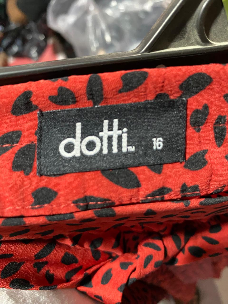 DOTTI |XL| WAIST 32| B38| HIGH-WAISTED RED AND BLACK LEOPARD / ANIMAL PRINT PLEATED MAXI SKIRT WITH TIE-BELT