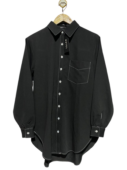 MOTEL |L| BUST 20| B39| CHIC CONTRAST STITCH OVERSIZED BUTTON-DOWN SHIRT – JET BLACK