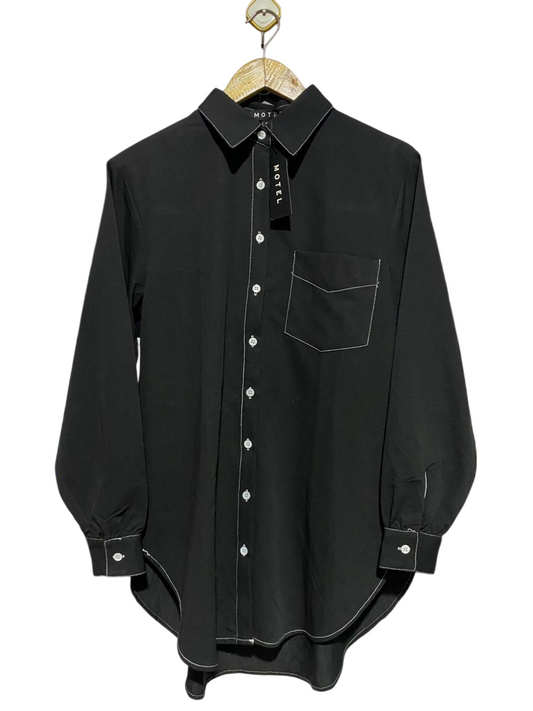 MOTEL |L| BUST 20| B39| CHIC CONTRAST STITCH OVERSIZED BUTTON-DOWN SHIRT – JET BLACK
