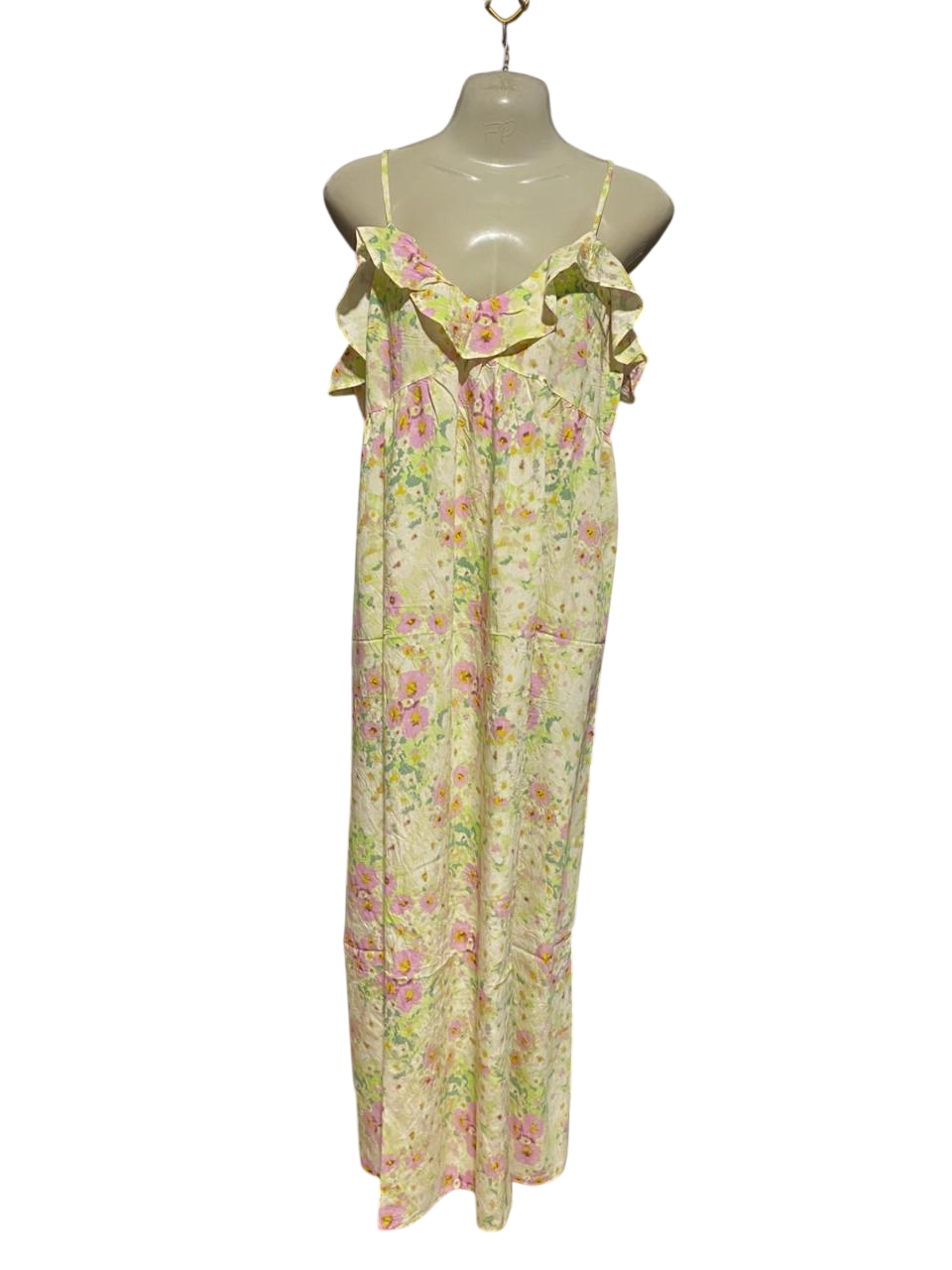 PRIMARK CARES |M| BUST 17| B39| VIBRANT FLORAL RUFFLE V-NECK MAXI DRESS – PASTEL MEADOW