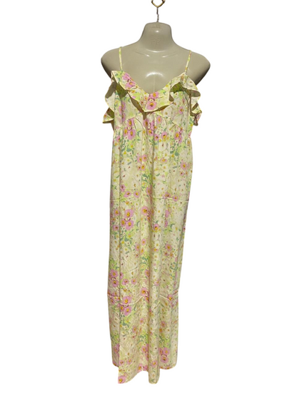 PRIMARK CARES |M| BUST 17| B39| VIBRANT FLORAL RUFFLE V-NECK MAXI DRESS – PASTEL MEADOW