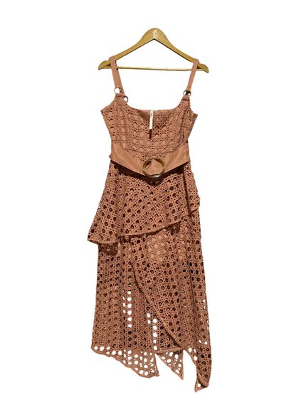 ASOS |M| BUST 18| B39| ELEGANT EYELET LACE ASYMMETRICAL MIDI DRESS WITH BELT – MAUVE ROSE