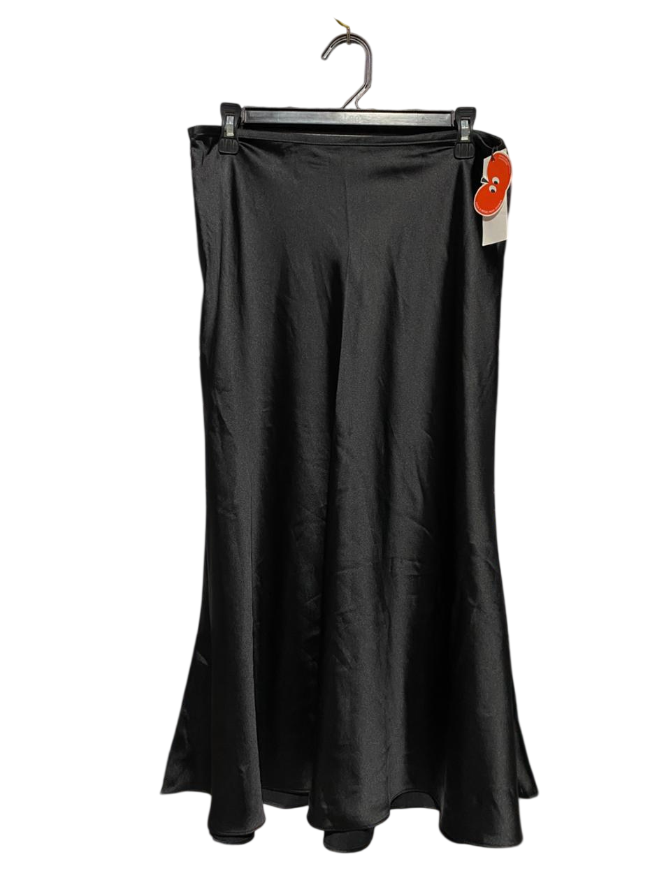CIDER |XL| WAIST 32| B39| BLACK HIGH-WAISTED SATIN MIDI SKIRT