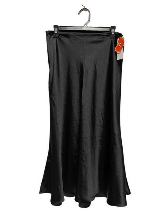 CIDER |XL| WAIST 32| B39| BLACK HIGH-WAISTED SATIN MIDI SKIRT