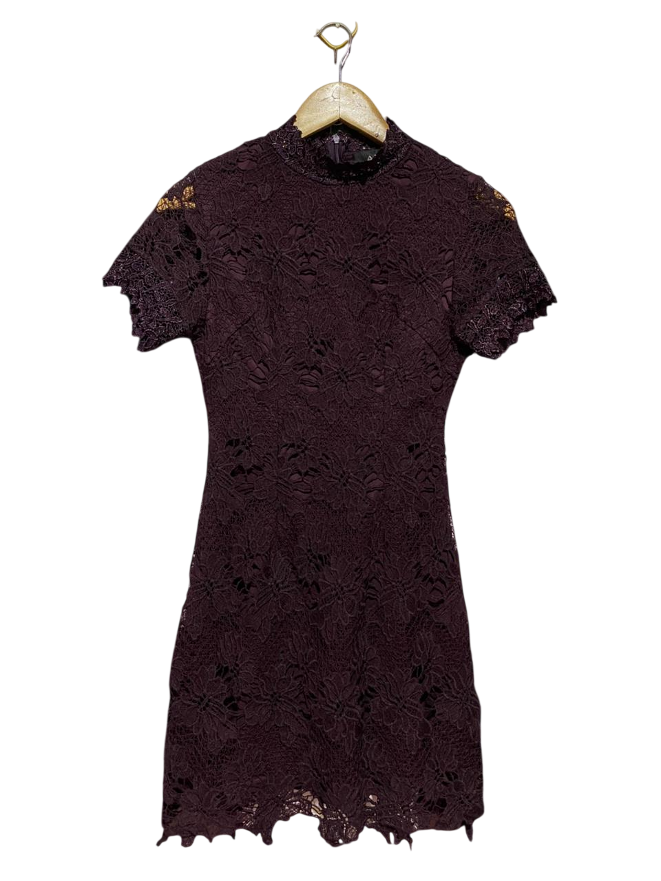 AX |S| BUST 16| B39| ELEGANT BURGUNDY LACE MOCK NECK BODYCON MINI DRESS