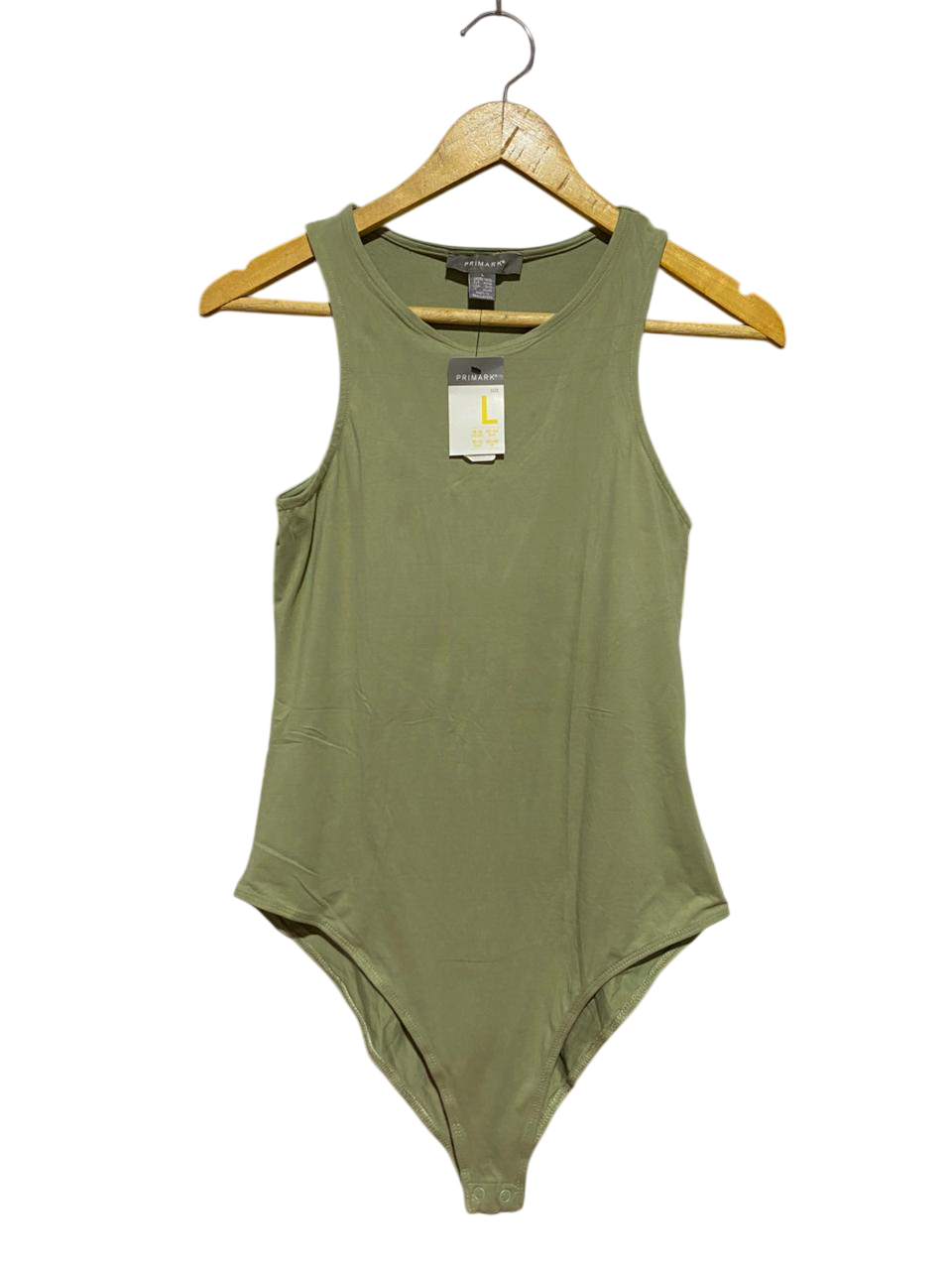 PRIMARK |S| BUST 14| B39| ESSENTIAL SAGE OLIVE GREEN RACERBACK BODYSUIT WITH BOTTOM SNAP CLOSURE