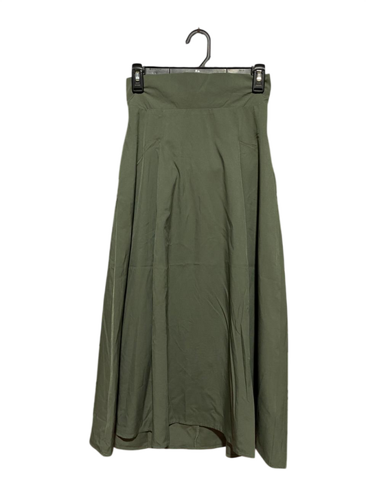 |S| WAIST 25| B39| CHIC MILITARY OLIVE GREEN HIGH-WAISTED MAXI SKIRT WITH FLUID A-LINE SILHOUETTE