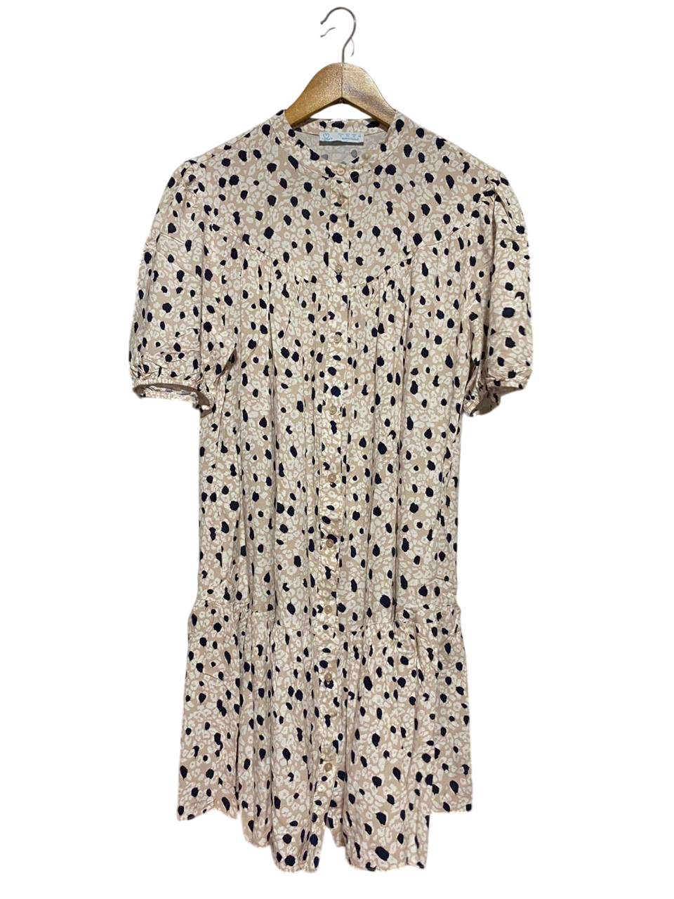 PRIMARK CARES |L| BUST 20| B39| DALMATIAN LEOPARD PRINT BUTTON-DOWN TUNIC DRESS WITH RUFFLE SLEEVES