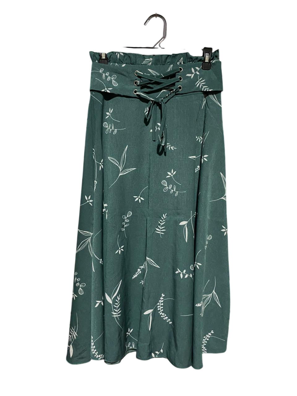 SHEIN |M| WAIST 28| B39| SAGE GREEN LEAF PRINT MAXI SKIRT WITH CORSET LACE-UP WAISTBAND