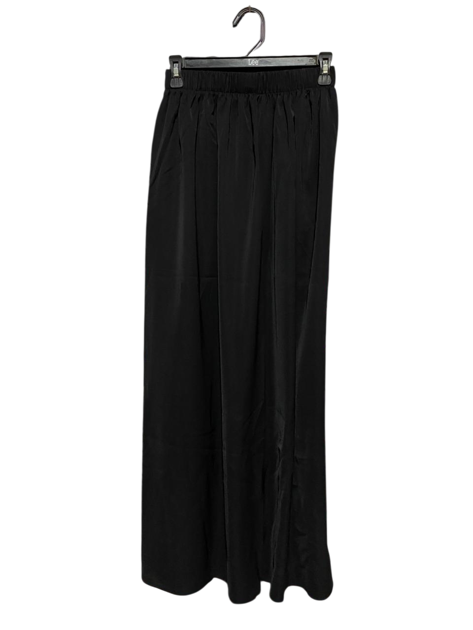 |XS| WAIST 24| B39| CHIC JET BLACK FLOWING MAXI SKIRT WITH COMFORT ELASTIC WAISTBAND