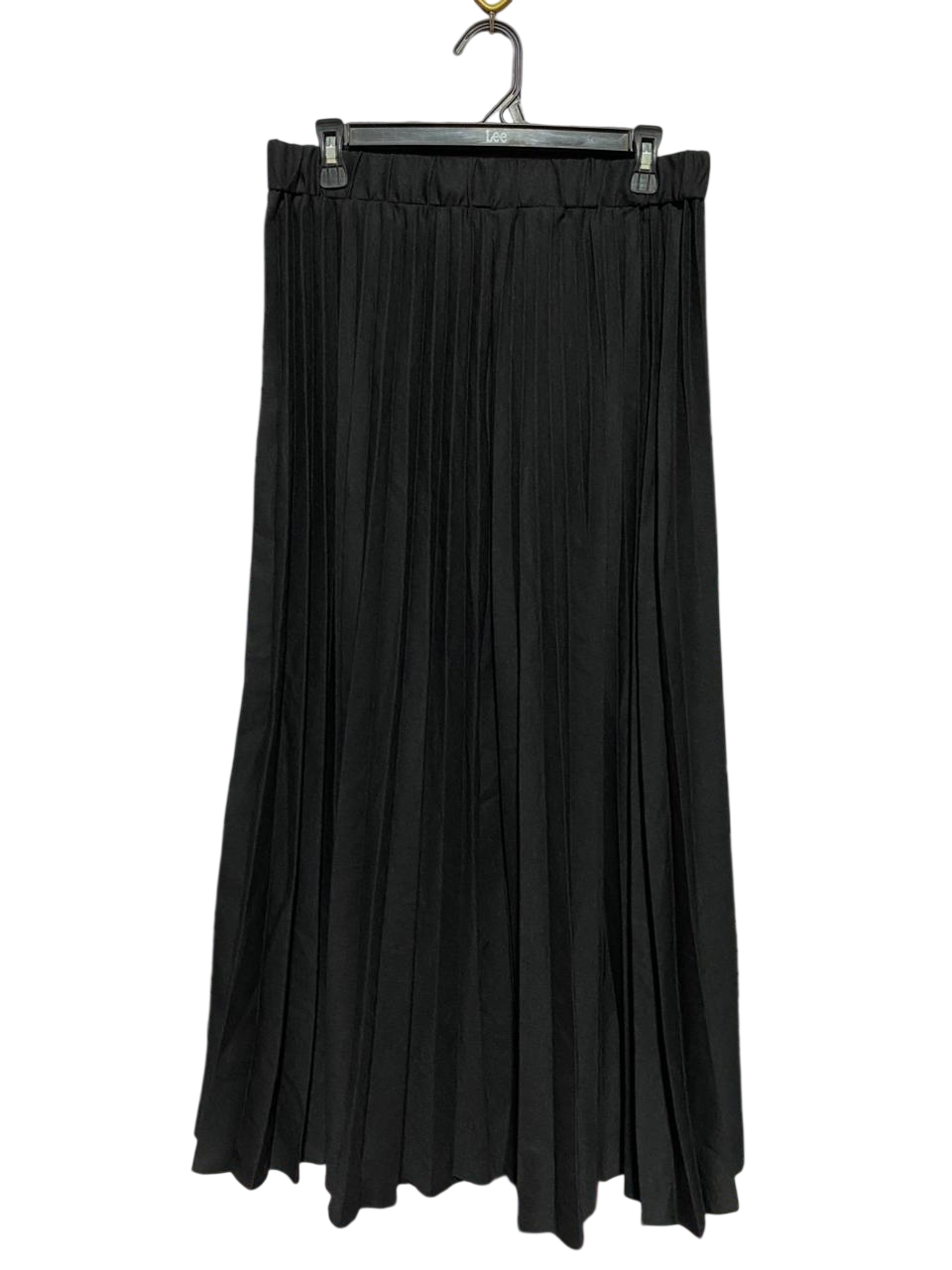 |XL| WAIST 30| B39| ELEGANT JET BLACK PLEATED MAXI SKIRT WITH COMFORT ELASTIC WAISTBAND