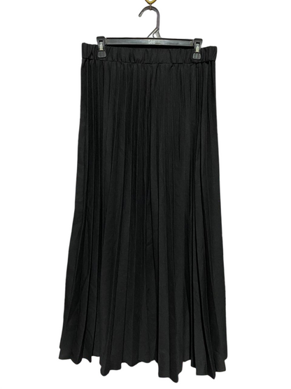 |XL| WAIST 30| B39| ELEGANT JET BLACK PLEATED MAXI SKIRT WITH COMFORT ELASTIC WAISTBAND