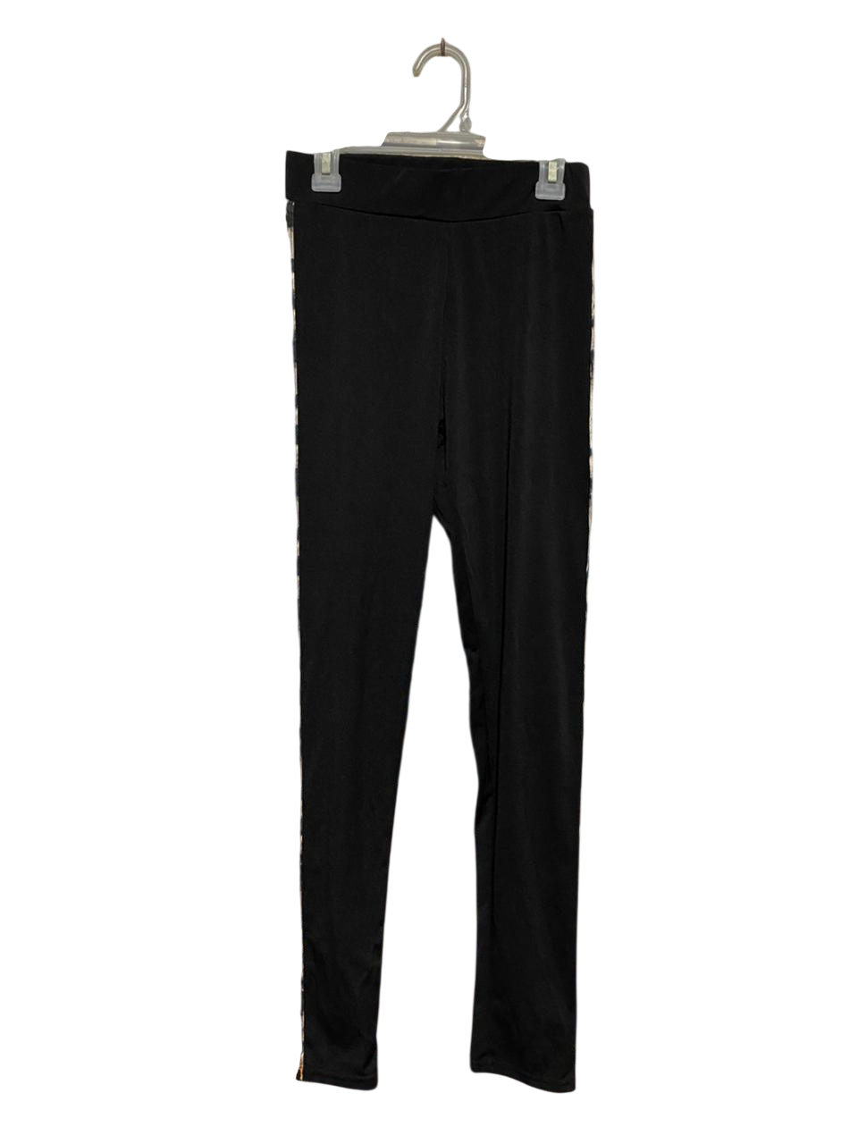 MISS LUMA |XS| WAIST 23| B39| SLEEK BLACK HIGH-WAISTED LEGGINGS WITH ANIMAL PRINT SIDE STRIPE
