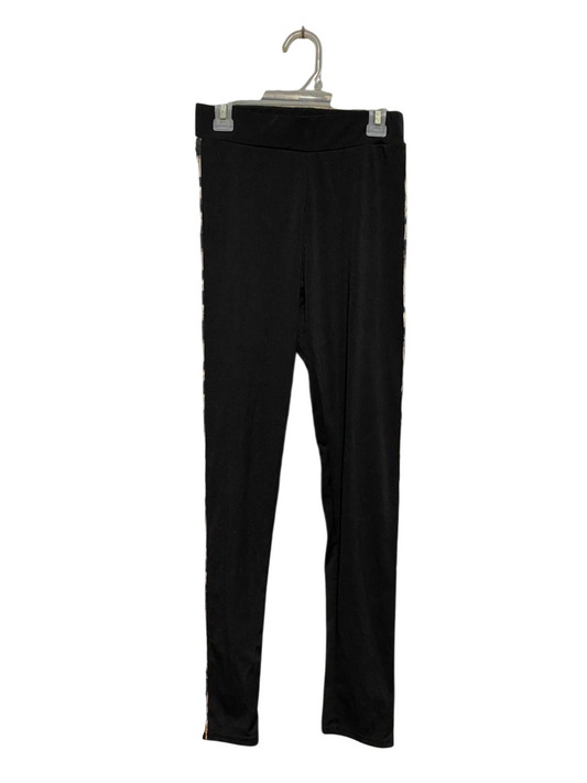 MISS LUMA |XS| WAIST 23| B39| SLEEK BLACK HIGH-WAISTED LEGGINGS WITH ANIMAL PRINT SIDE STRIPE