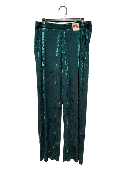 TU WOMAN |XL| WAIST 34| B39| LUXURY EMERALD GREEN CRUSHED VELVET WIDE-LEG PANTS WITH COMFORT ELASTIC WAISTBAND
