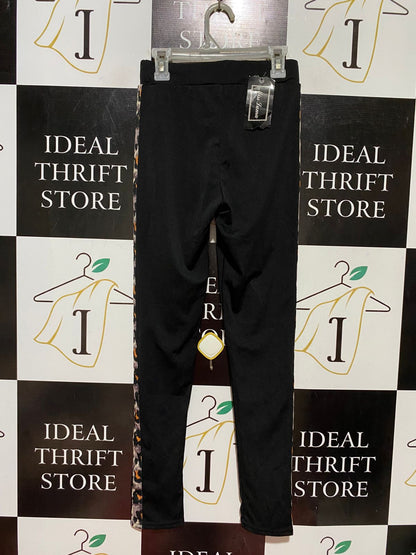 MISS LUMA |XS| WAIST 23| B39| SLEEK BLACK HIGH-WAISTED LEGGINGS WITH ANIMAL PRINT SIDE STRIPE