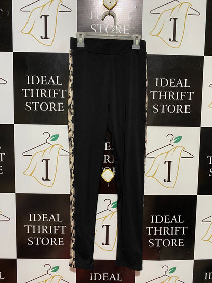 MISS LUMA |XS| WAIST 23| B39| SLEEK BLACK HIGH-WAISTED LEGGINGS WITH ANIMAL PRINT SIDE STRIPE