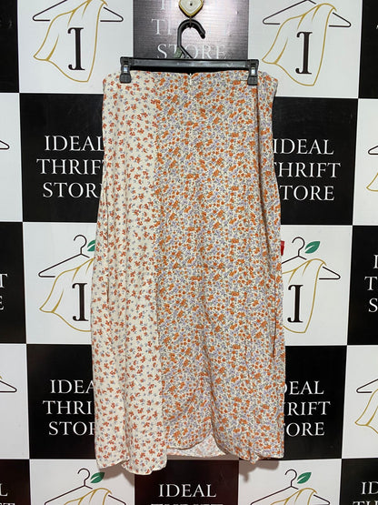 NEW LOOK |L| WAIST 32| B39| SPLIT FLORAL MIDI SKIRT WITH DUAL PATTERN DESIGN