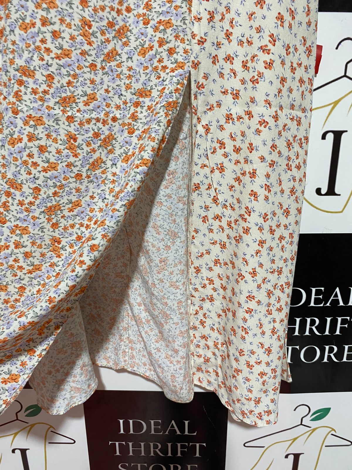 NEW LOOK |L| WAIST 32| B39| SPLIT FLORAL MIDI SKIRT WITH DUAL PATTERN DESIGN