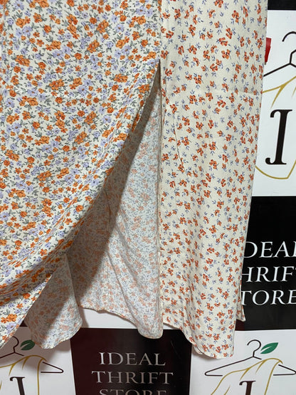 NEW LOOK |L| WAIST 32| B39| SPLIT FLORAL MIDI SKIRT WITH DUAL PATTERN DESIGN