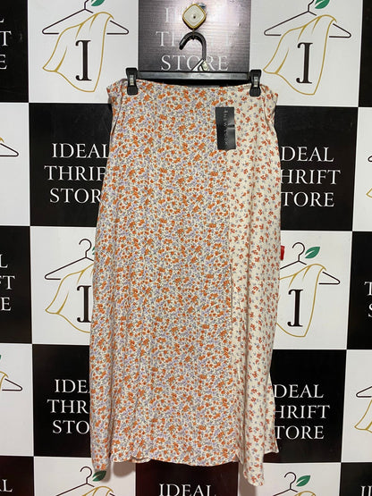 NEW LOOK |L| WAIST 32| B39| SPLIT FLORAL MIDI SKIRT WITH DUAL PATTERN DESIGN