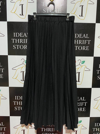 |XL| WAIST 30| B39| ELEGANT JET BLACK PLEATED MAXI SKIRT WITH COMFORT ELASTIC WAISTBAND