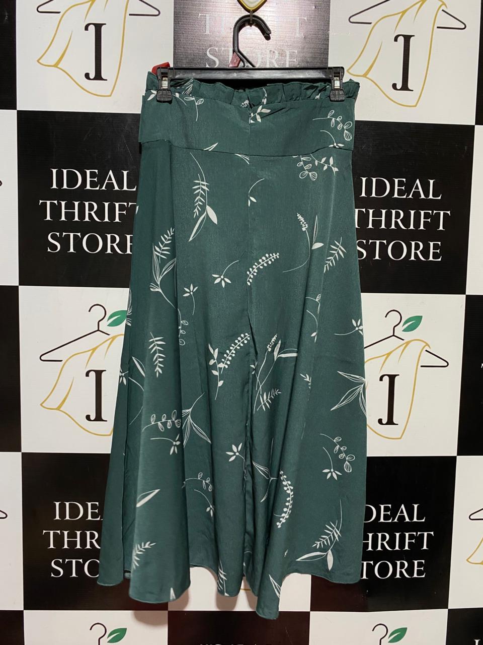 SHEIN |M| WAIST 28| B39| SAGE GREEN LEAF PRINT MAXI SKIRT WITH CORSET LACE-UP WAISTBAND