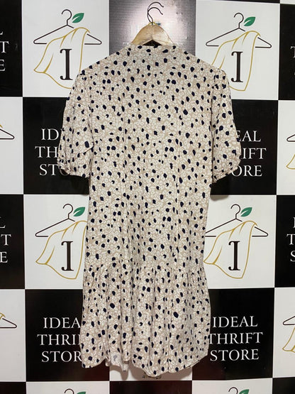 PRIMARK CARES |L| BUST 20| B39| DALMATIAN LEOPARD PRINT BUTTON-DOWN TUNIC DRESS WITH RUFFLE SLEEVES