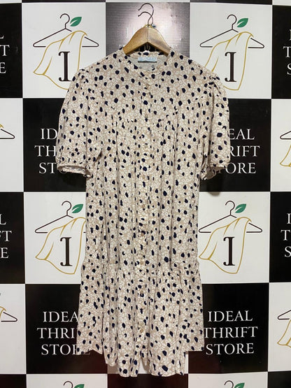 PRIMARK CARES |L| BUST 20| B39| DALMATIAN LEOPARD PRINT BUTTON-DOWN TUNIC DRESS WITH RUFFLE SLEEVES