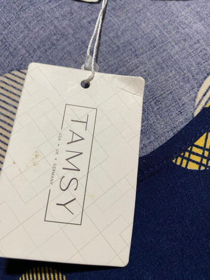 TAMSY |M| BUST 18| B39| DEEP NAVY SLEEVELESS MAXI DRESS WITH ABSTRACT YELLOW POLKA DOT PRINT