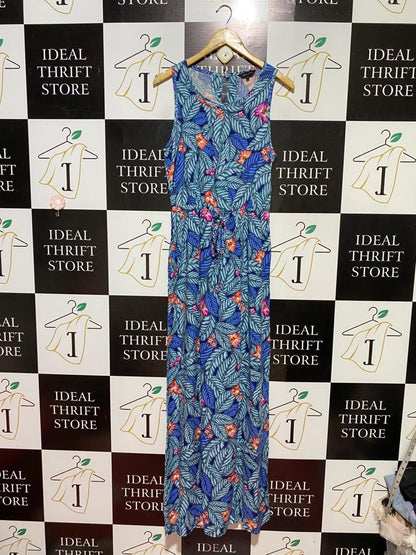 NEW LOOK |M| BUST 17| B39| TROPICAL LEAF AND FLORAL PRINT SLEEVELESS MAXI DRESS WITH DRAWSTRING WAIST