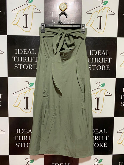 |S| WAIST 25| B39| CHIC MILITARY OLIVE GREEN HIGH-WAISTED MAXI SKIRT WITH FLUID A-LINE SILHOUETTE