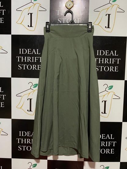 |S| WAIST 25| B39| CHIC MILITARY OLIVE GREEN HIGH-WAISTED MAXI SKIRT WITH FLUID A-LINE SILHOUETTE