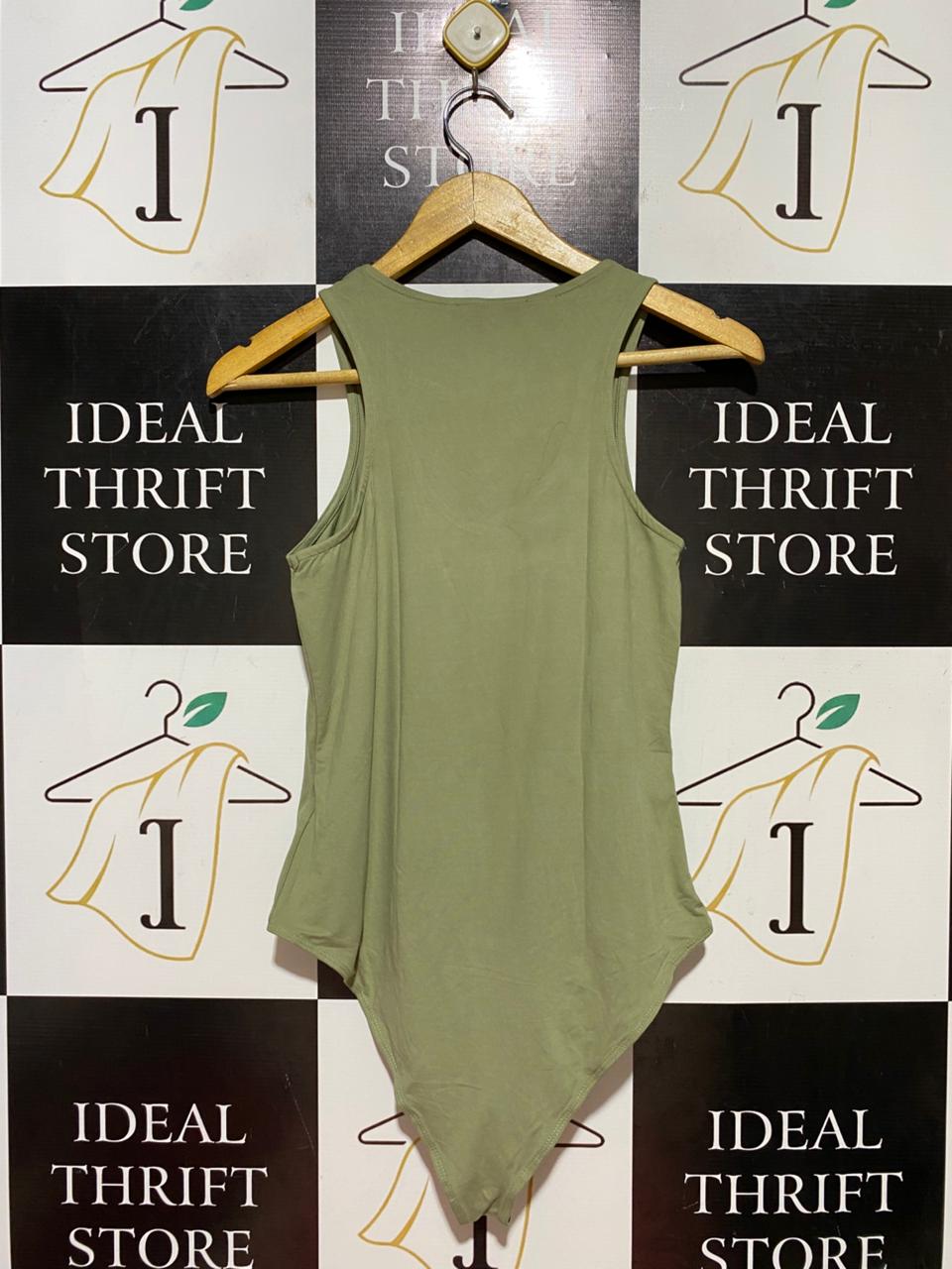 PRIMARK |S| BUST 14| B39| ESSENTIAL SAGE OLIVE GREEN RACERBACK BODYSUIT WITH BOTTOM SNAP CLOSURE