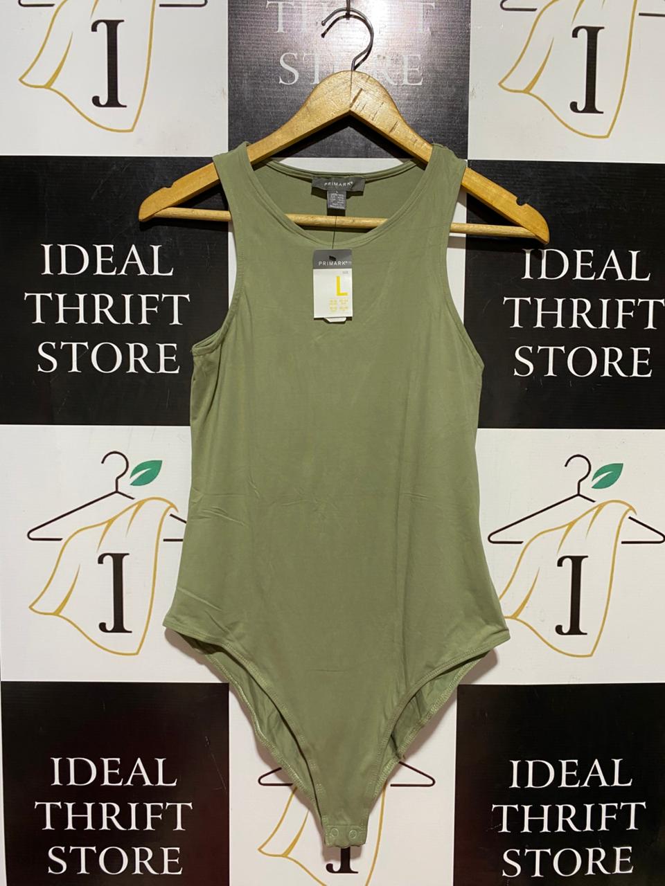 PRIMARK |S| BUST 14| B39| ESSENTIAL SAGE OLIVE GREEN RACERBACK BODYSUIT WITH BOTTOM SNAP CLOSURE
