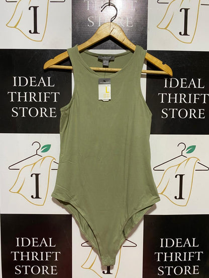 PRIMARK |S| BUST 14| B39| ESSENTIAL SAGE OLIVE GREEN RACERBACK BODYSUIT WITH BOTTOM SNAP CLOSURE