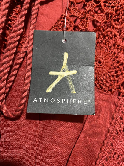 ATMOSPHERE |M| BUST 18| B39| RUST RED BOHO MAXI DRESS WITH CROCHET LACE YOKE AND TASSEL TIE