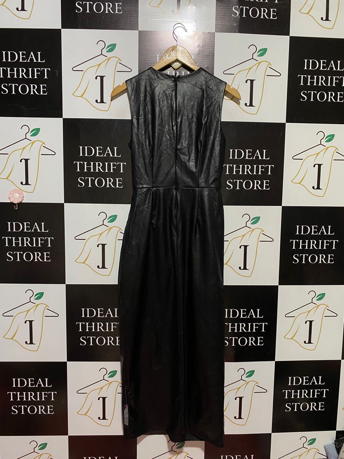 NEW LOOK |M| BUST 16| B39| BLACK FAUX LEATHER SLEEVELESS DRAPED MIDI DRESS WITH SIDE SLIT