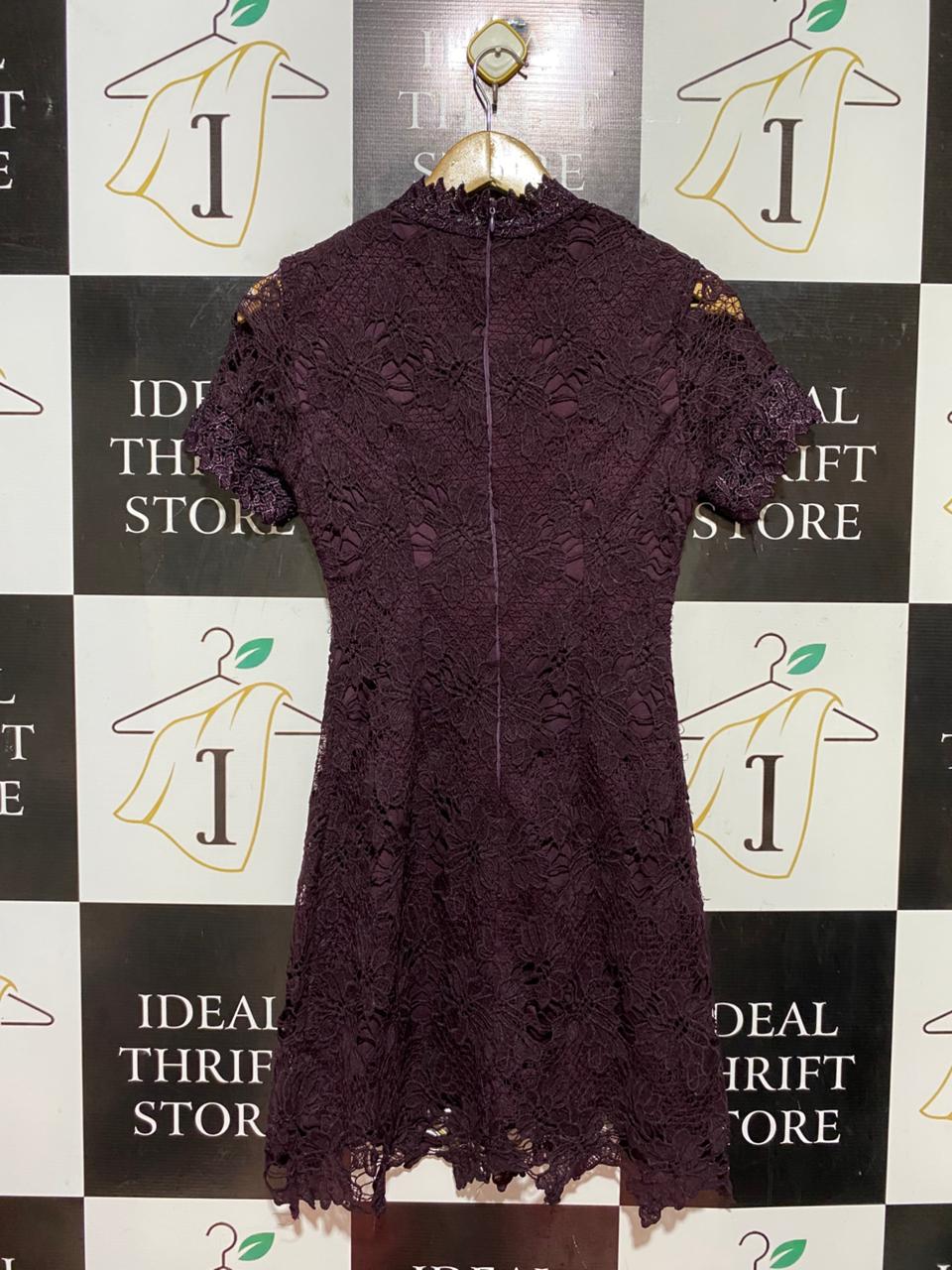 AX |S| BUST 16| B39| ELEGANT BURGUNDY LACE MOCK NECK BODYCON MINI DRESS