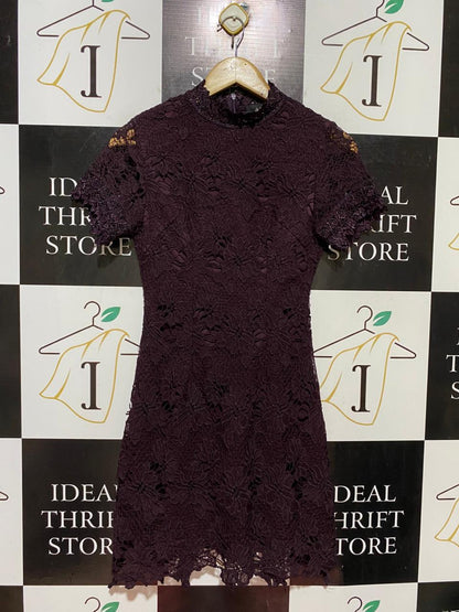 AX |S| BUST 16| B39| ELEGANT BURGUNDY LACE MOCK NECK BODYCON MINI DRESS