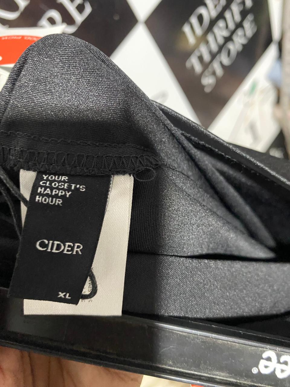 CIDER |XL| WAIST 32| B39| BLACK HIGH-WAISTED SATIN MIDI SKIRT
