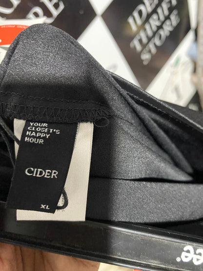 CIDER |XL| WAIST 32| B39| BLACK HIGH-WAISTED SATIN MIDI SKIRT
