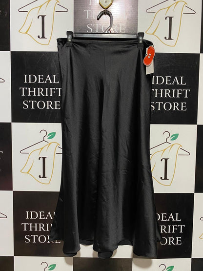 CIDER |XL| WAIST 32| B39| BLACK HIGH-WAISTED SATIN MIDI SKIRT