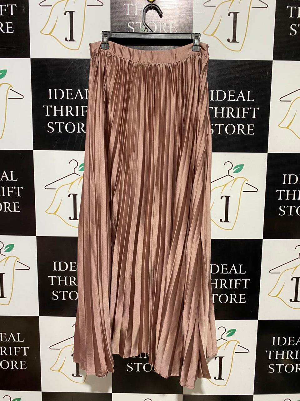 SHEIN |L| WAIST 30| B39| METALLIC ROSE GOLD PLEATED MAXI SKIRT