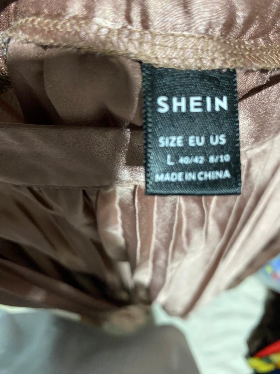SHEIN |L| WAIST 30| B39| METALLIC ROSE GOLD PLEATED MAXI SKIRT