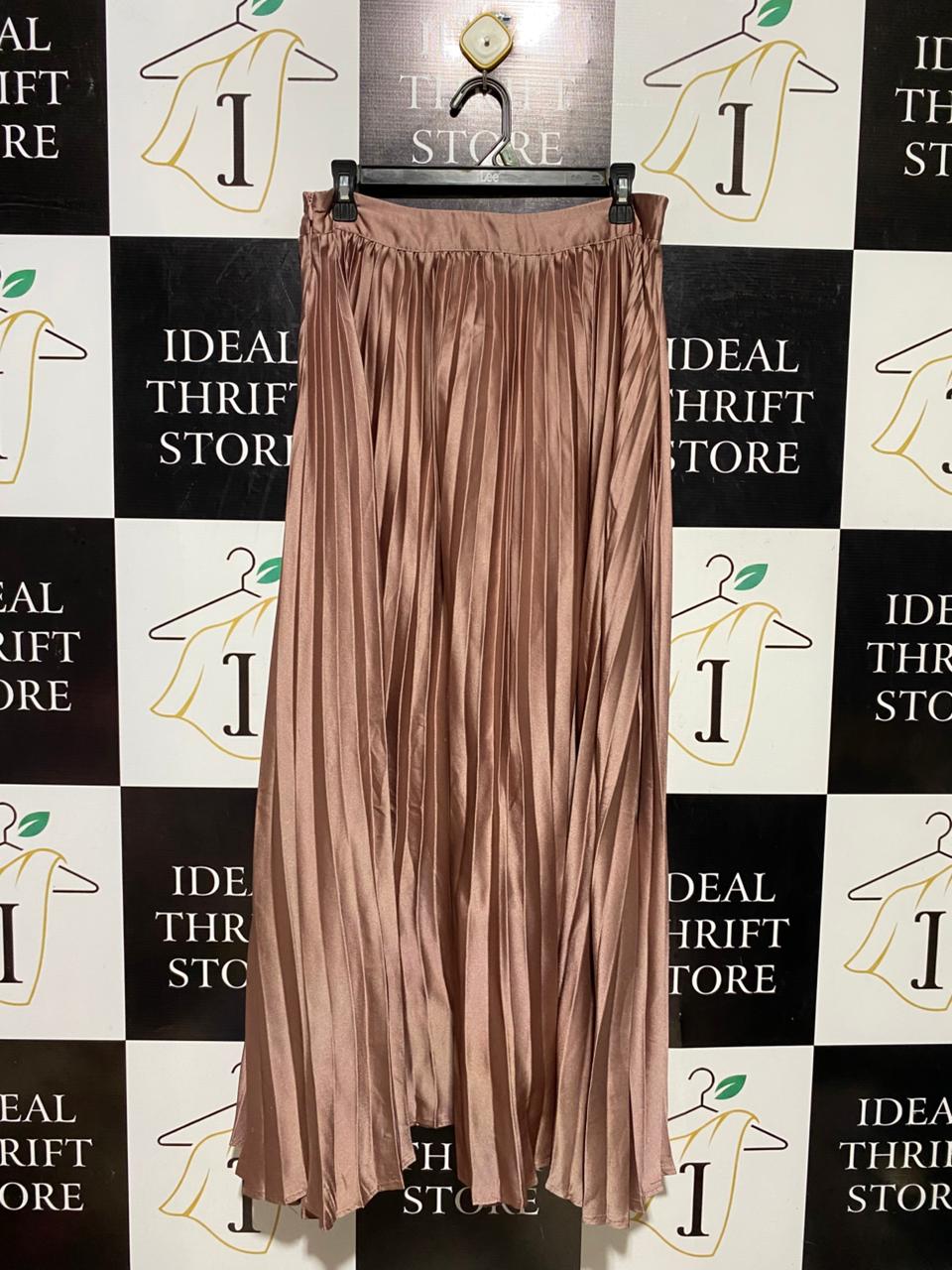 SHEIN |L| WAIST 30| B39| METALLIC ROSE GOLD PLEATED MAXI SKIRT