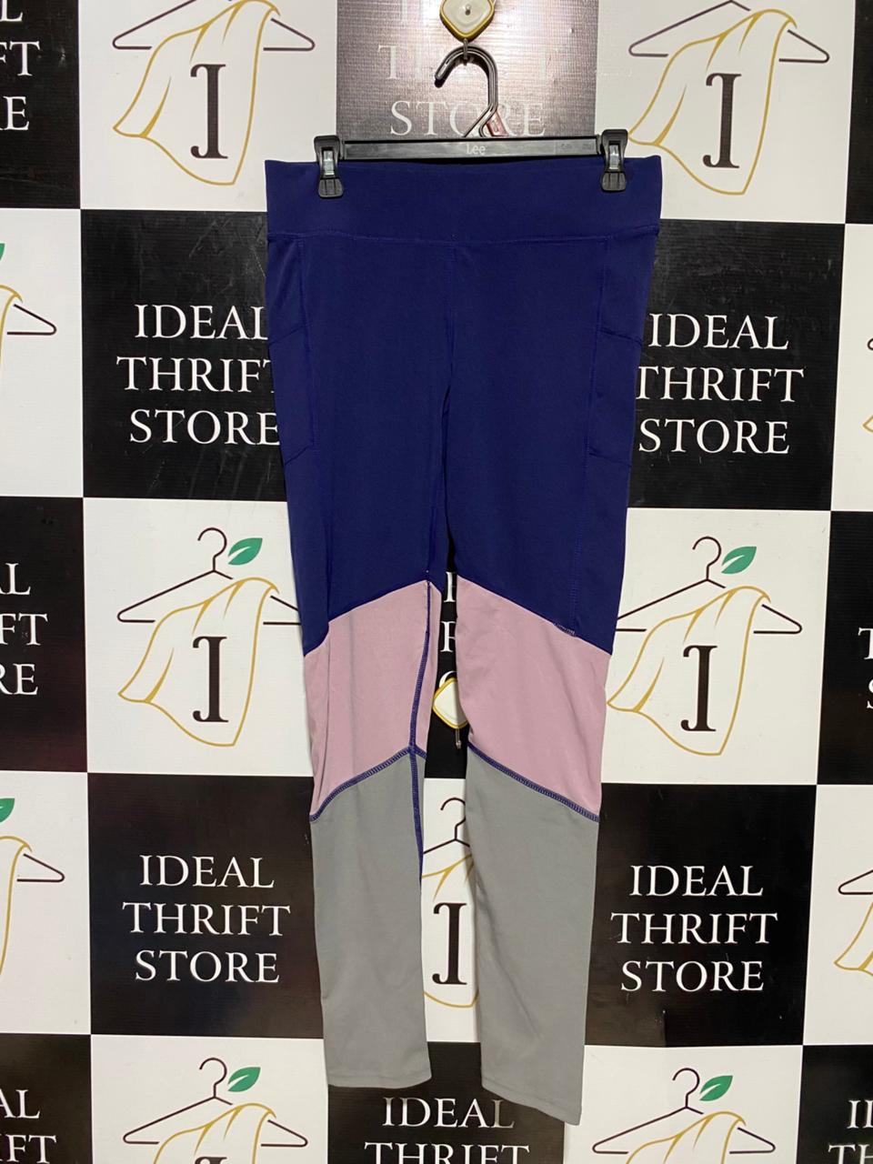 ACTIVE |L| WAIST 30| B39| NAVY BLUE, PINK, AND GREY WORKOUT TIGHTS WITH SIDE POCKETS